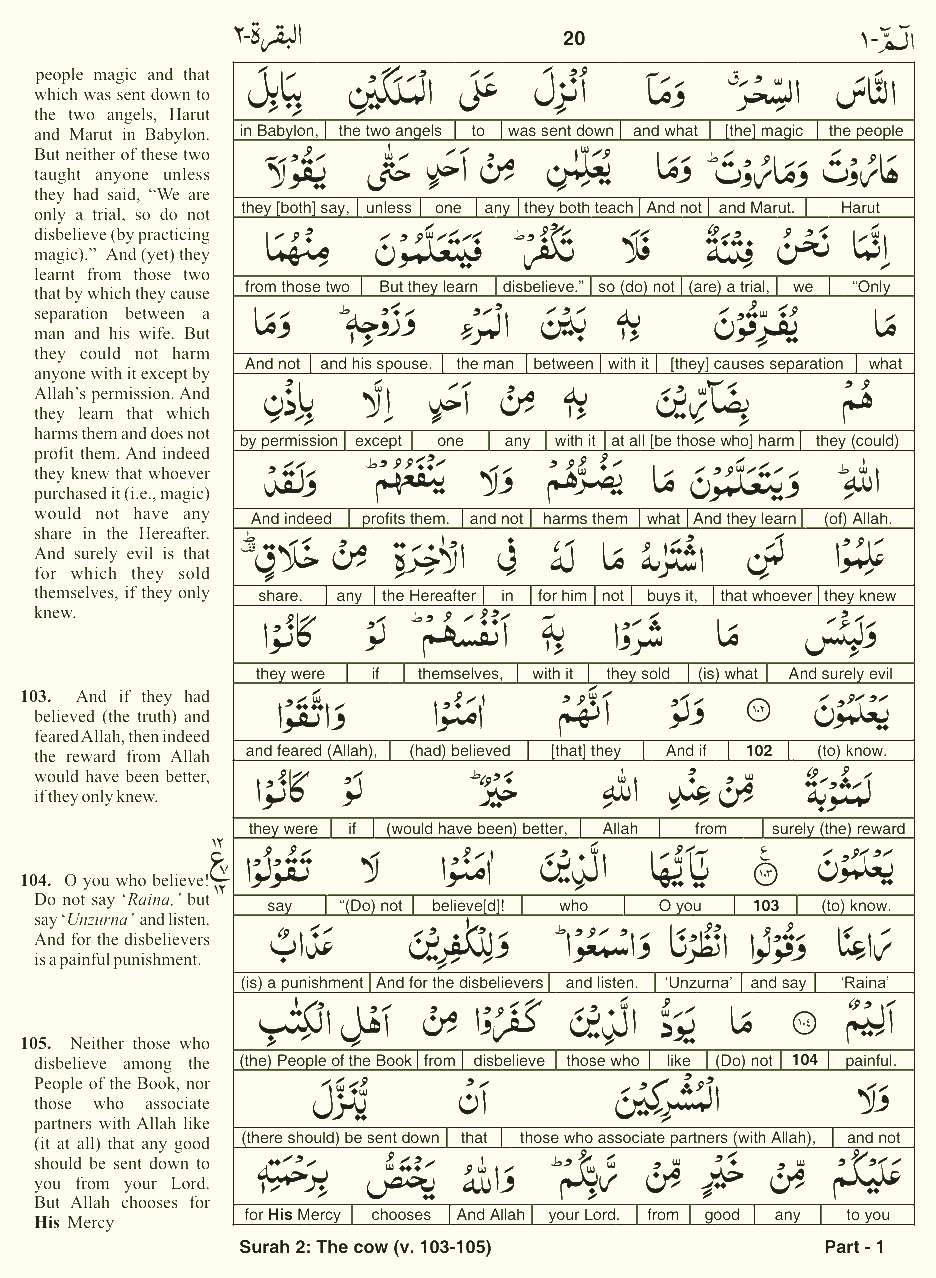 Quran English Parah 1 Page 20
