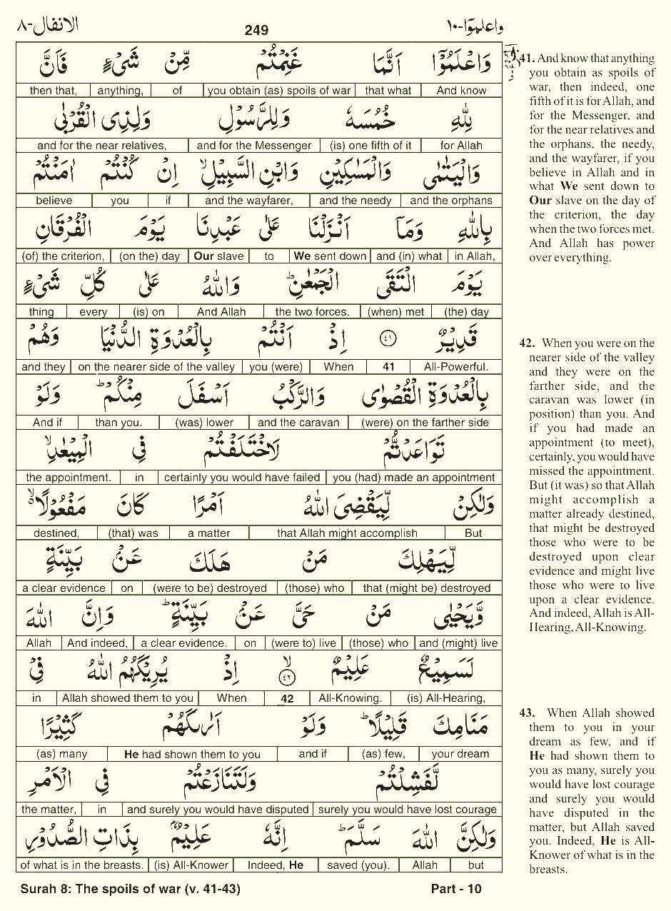 Quran English Parah 10 Page 1
