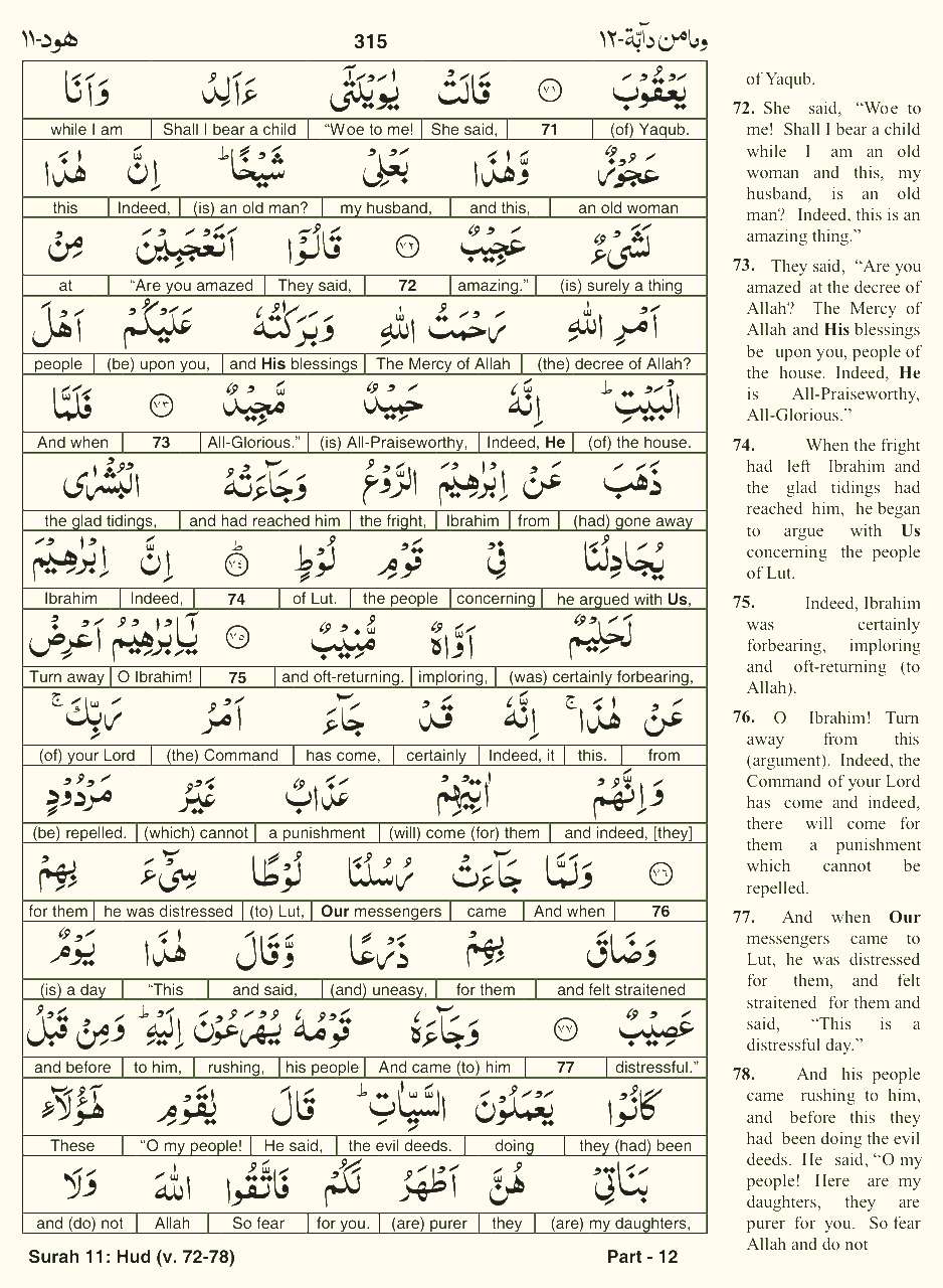 Quran English Parah 12 Page 12