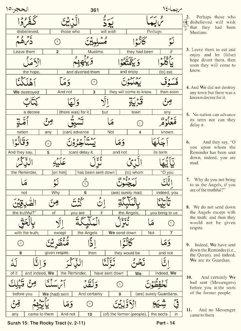 Quran English Parah 14 Page 1