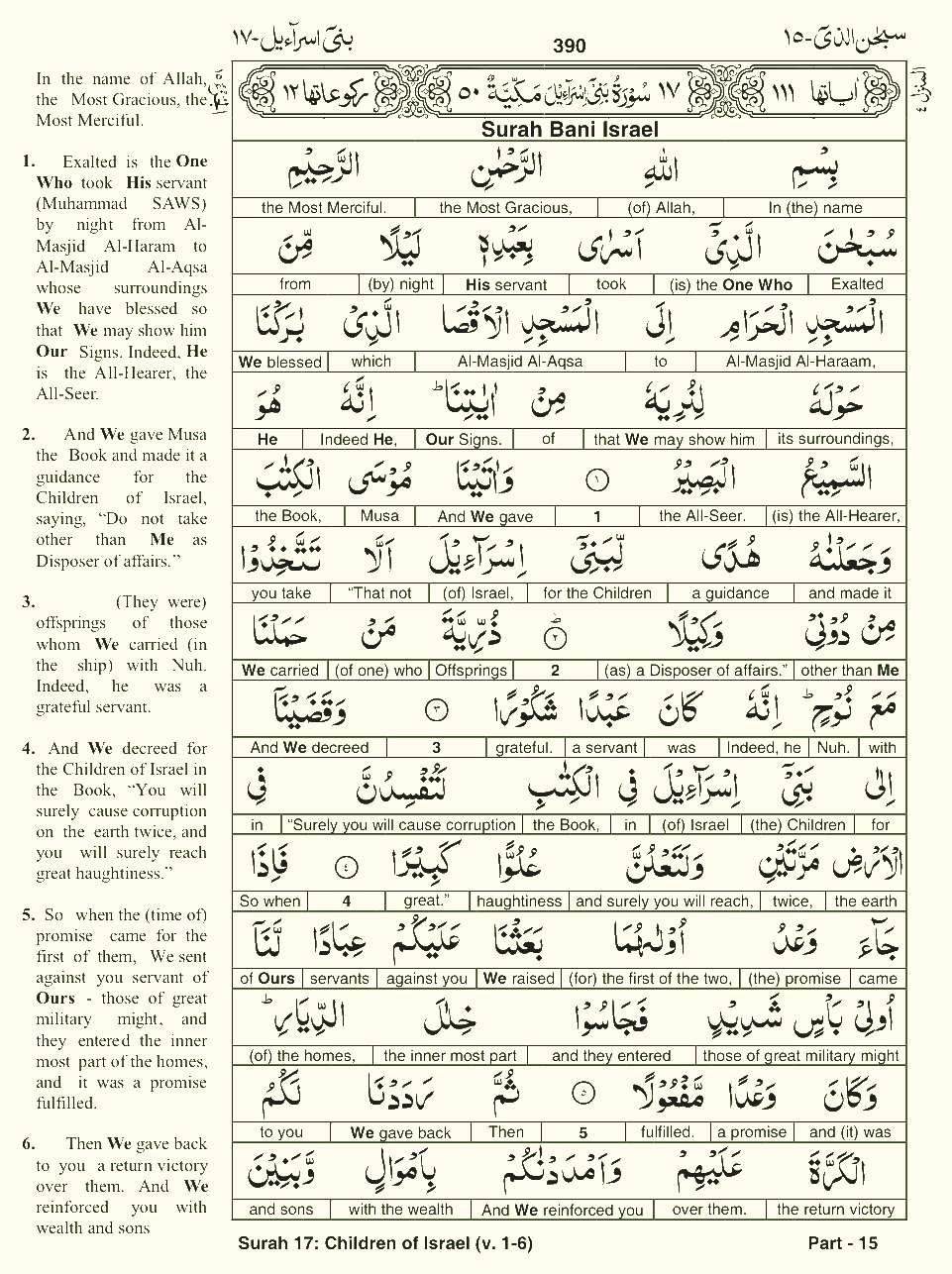 Quran English Parah 15 Page 1