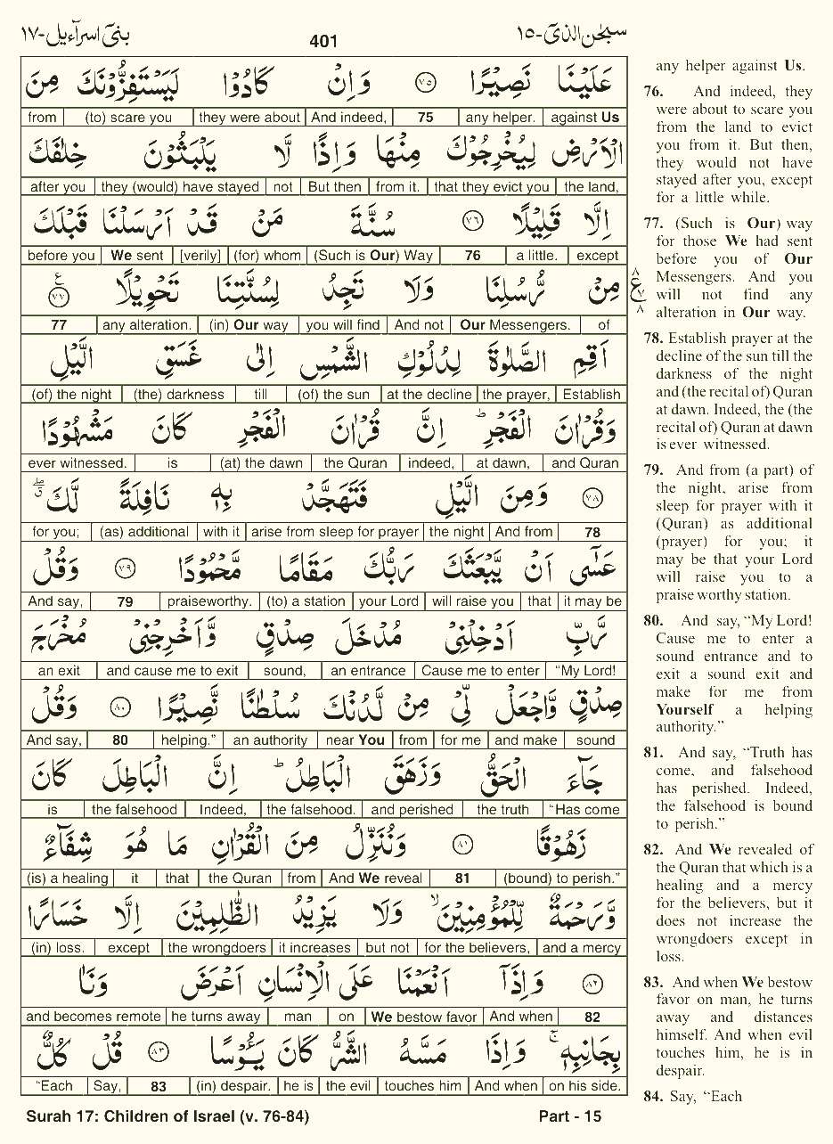 Quran English Parah 15 Page 12