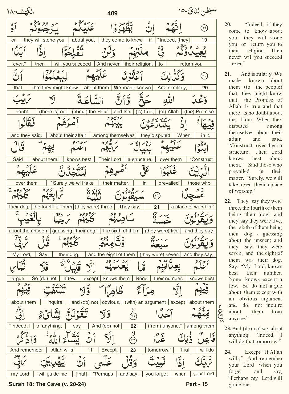 Quran English Parah 15 Page 20