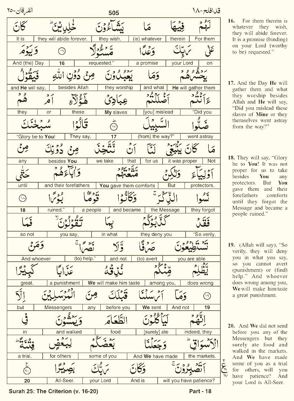 Quran English Parah 18 Page 29