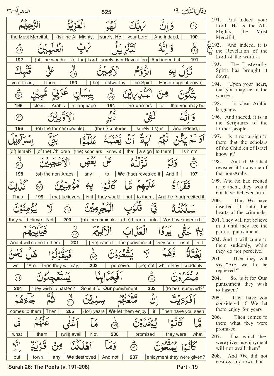 Quran English Parah 19 Page 20