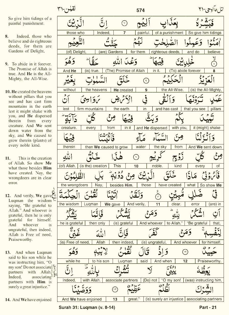 Quran English Parah 21 Page 14