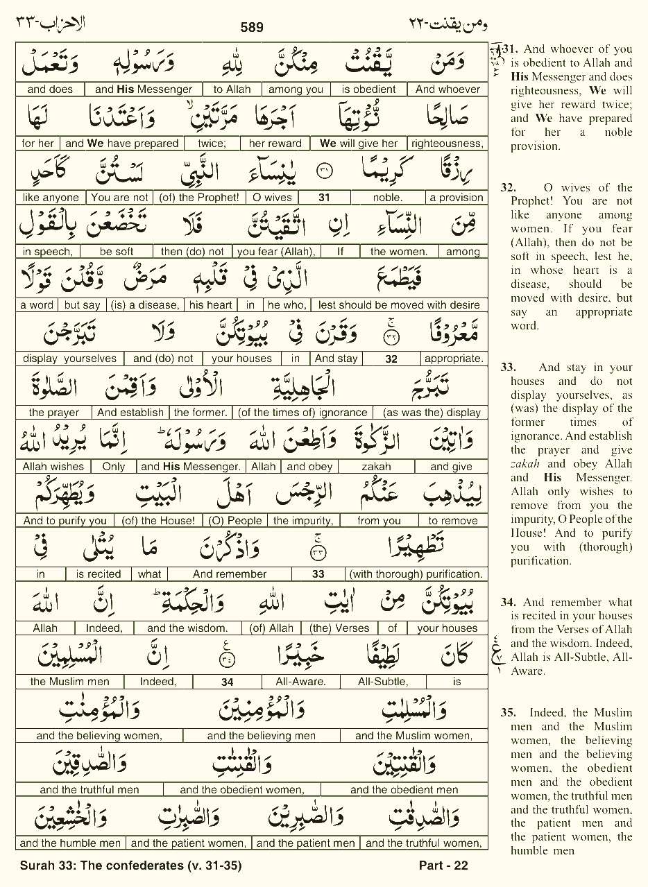 Quran English Parah 22 Page 1