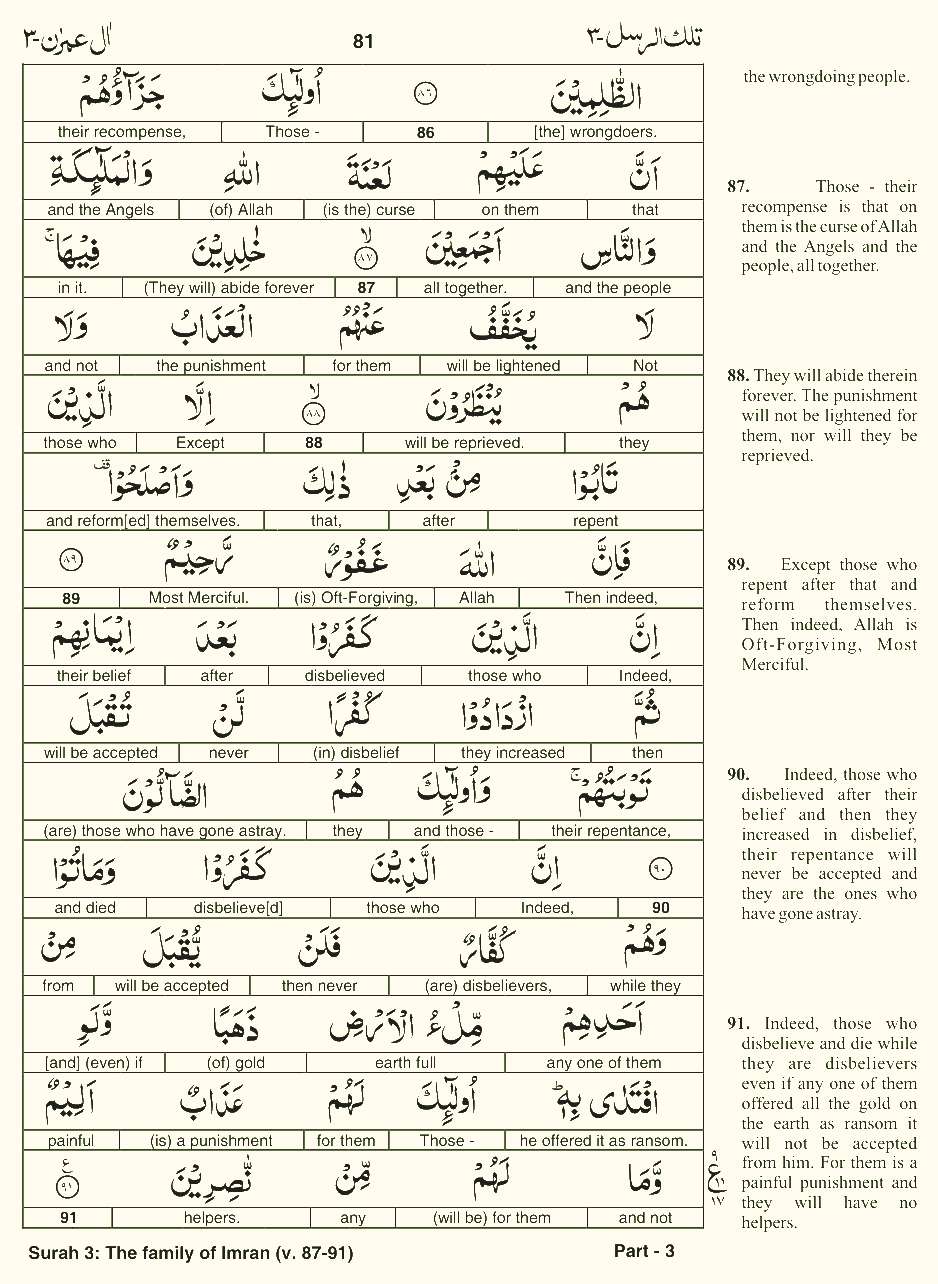 Quran English Parah 3 Page 27
