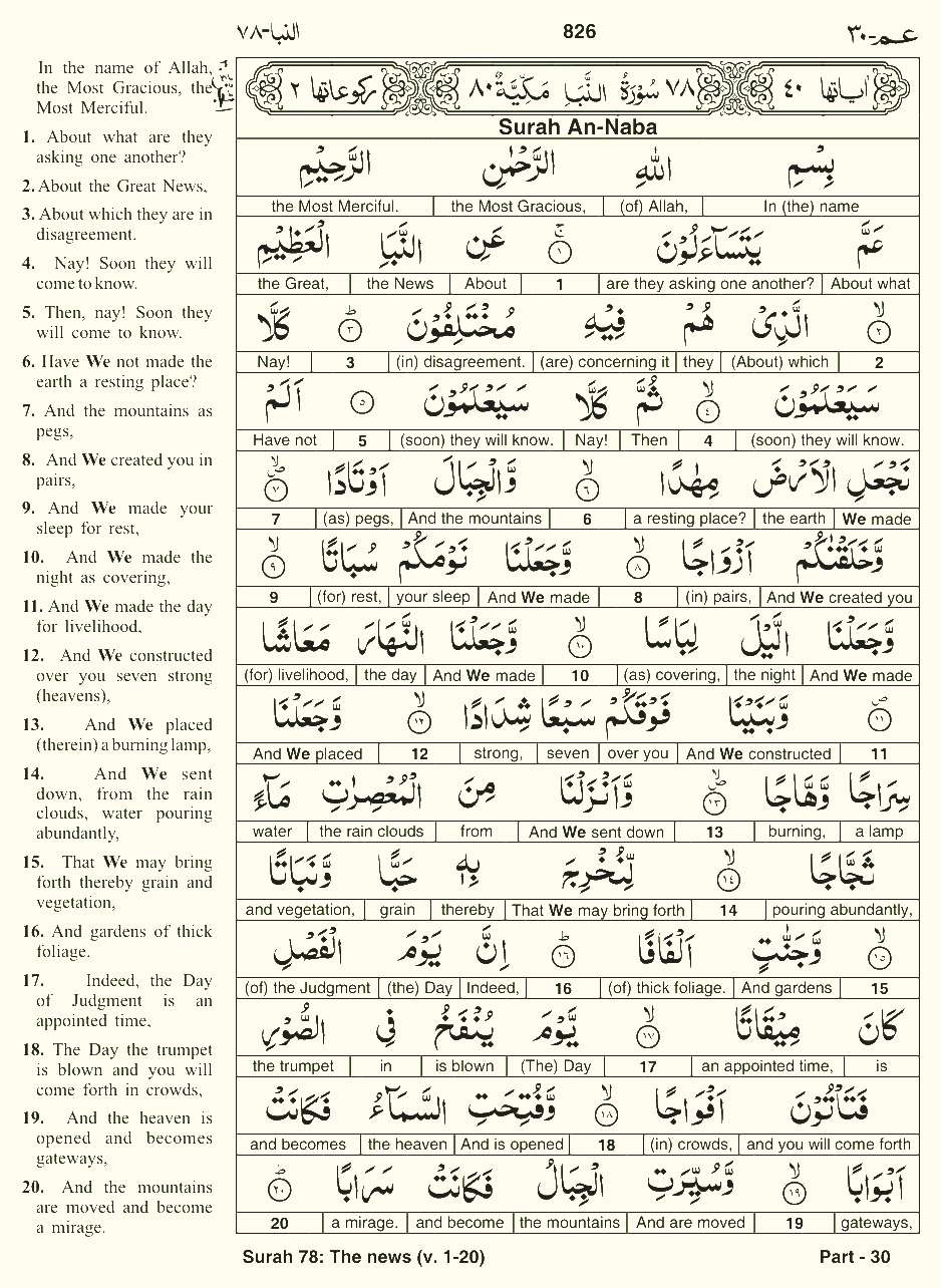Quran English Parah 30 Page 1