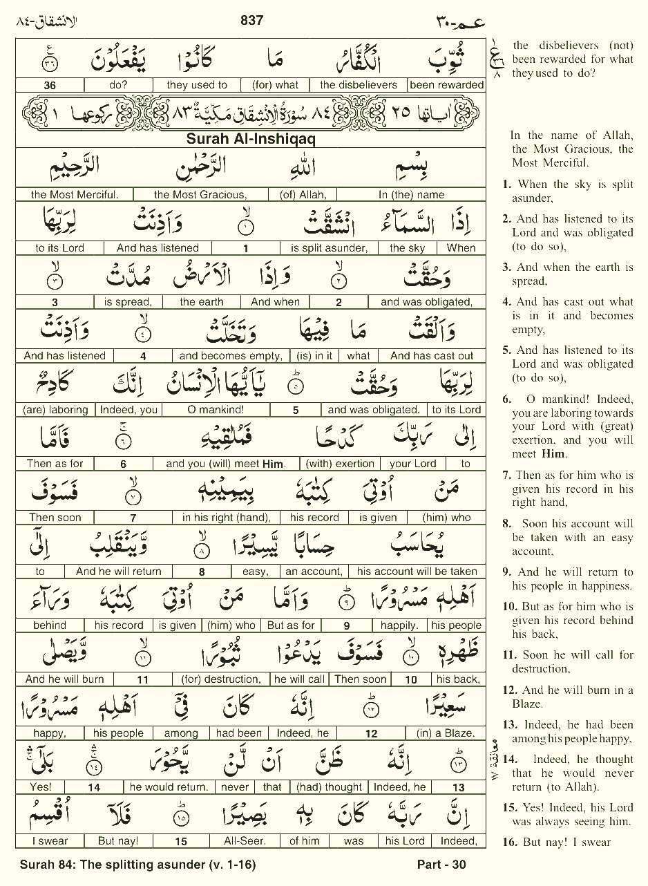 Quran English Parah 30 Page 12