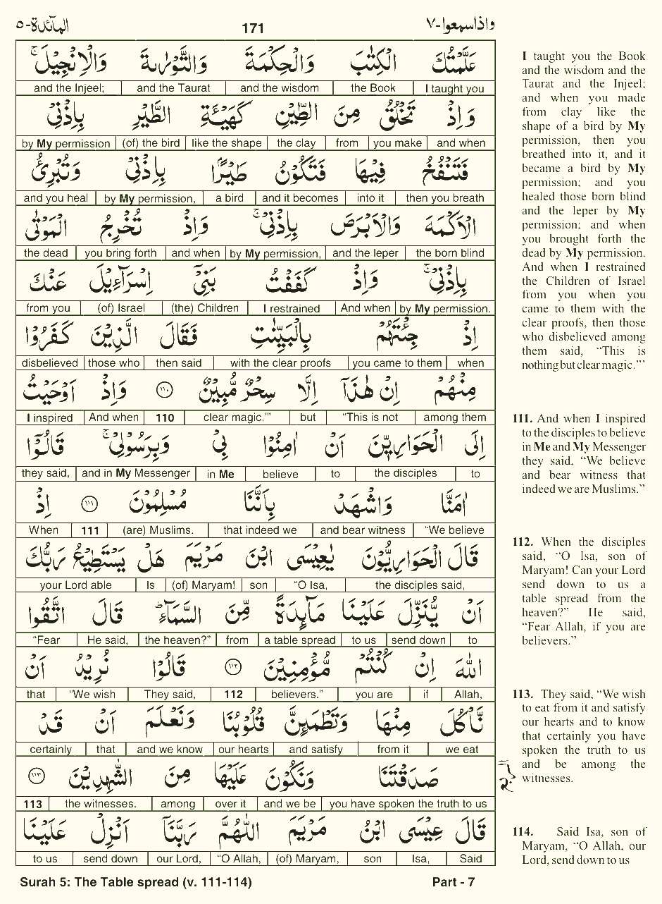 Quran English Parah 7 Page 7
