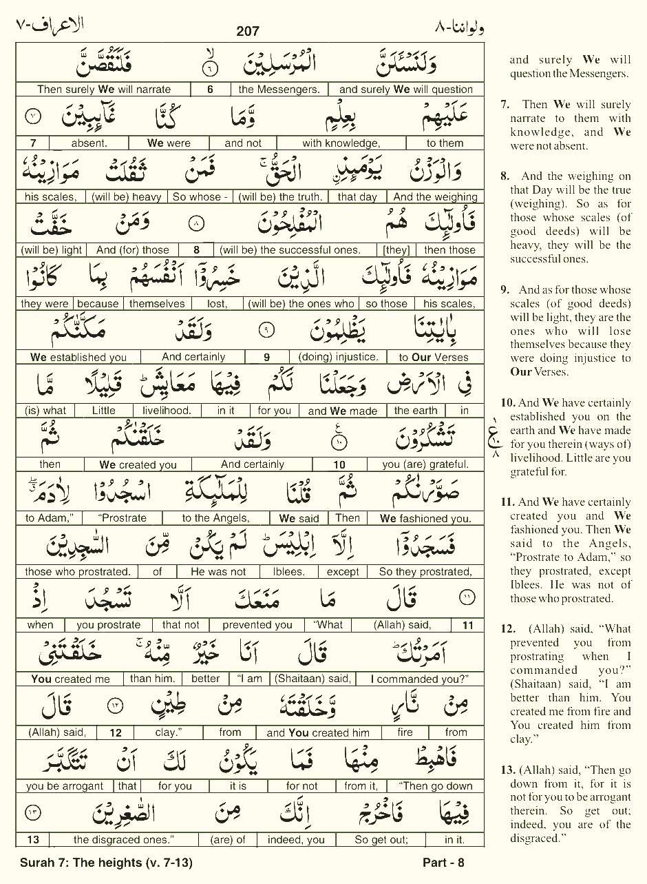 Quran English Parah 8 Page 14